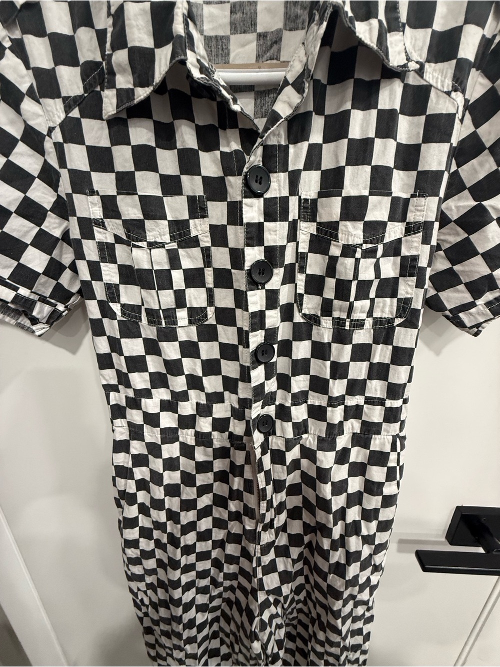 Saint Geraldine Marrs Checkered Coveralls Jumpsuit Black White S Anthropologie - Picture 6 of 11